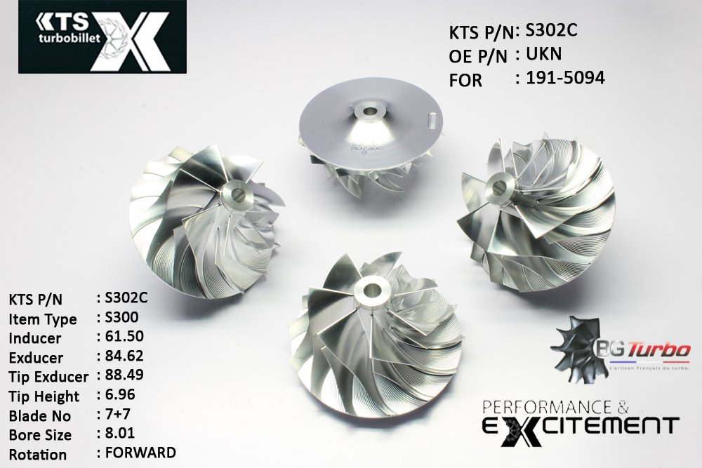 Turbo ROUE FORGÉE MFS PERFORMANCE - 7+7 PALES - INDUCER : 61,5 - EXDUCER : 84,62 - TYPE : S300ANGLE : 75-90° - ROTATION : Forward - SUPER BACK : 6,55 - BORE SIZE : 8,01
